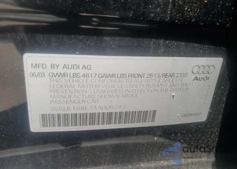 2004 Audi A4 3.0 Quattro from USA, damaged, VIN WAULT68E14A009293
